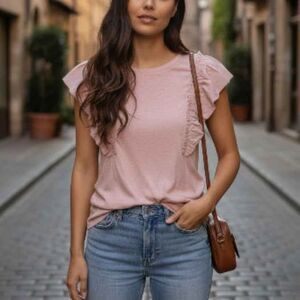 Express pink ruffled sleeve top large